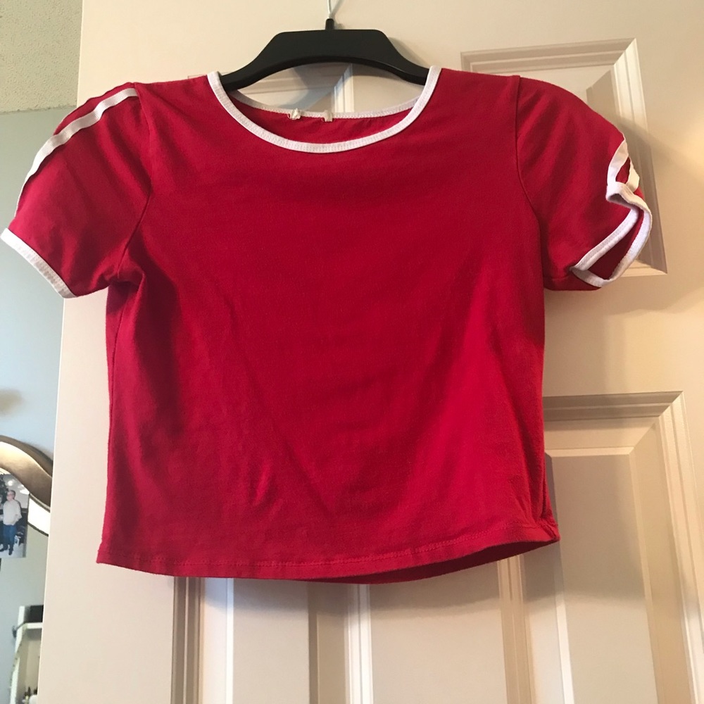 cute red and white crop top